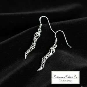 Filigree Curved Dangle Earrings - Silver